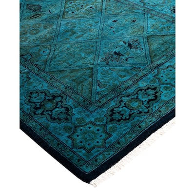 Fine Vibrance, One-of-a-Kind Handmade Runner Rug - Blue, 2' 8" x 4' 2" - 2' 8" x 4' 2"