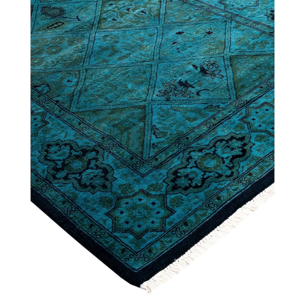 Fine Vibrance, One-of-a-Kind Handmade Runner Rug - Blue, 2' 8" x 4' 2" - 2' 8" x 4' 2"