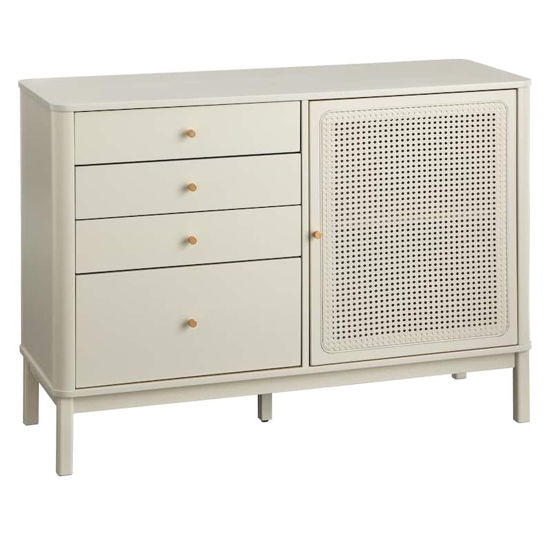 Lifestorey Bayview 4-Drawer Dresser with Cabinet and Rattan