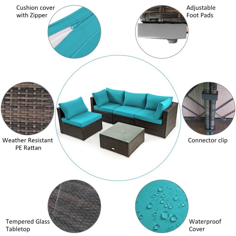 Costway 6PCS Patio Furniture Set Rattan Cushioned Sofa Gas Fire Pit - See Details