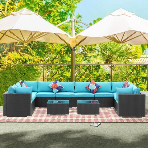 Ainfox 12 Pcs Wicker Sofa Sectional Set Patio Sectional Sofa Set Assembly Required