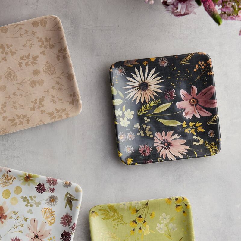 Certified International Wildflowers 6" Canape/Luncheon Plates, Set of 4 Assorted Designs - 6.00"L x 6.00"W x 0.50"H