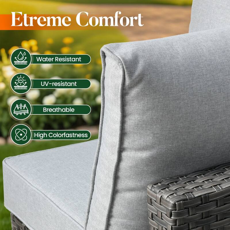 HOOOWOOO 8-piece Grey Wicker Patio Furniture Set Sectional Sofa with Fire Pit Table