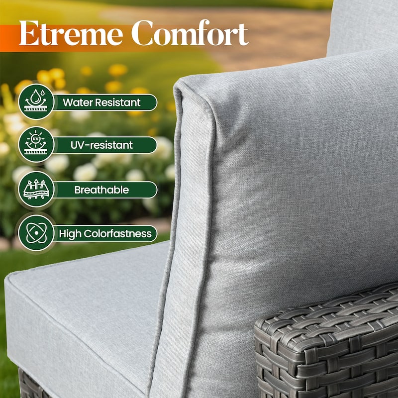 HOOOWOOO 9-piece Grey Wicker Patio Outdoor Sectional Set with Swivel Rocking Chair