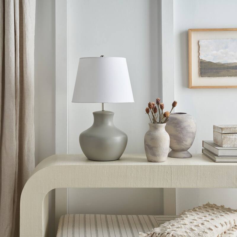 Nourison 18" Smooth Ceramic Gourd Table Lamp - Grey