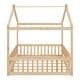 preview thumbnail 22 of 31, Full Size Low Profile Bed Wooden House Bed Floor Bed w/ Fence and Roof