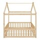 preview thumbnail 27 of 34, Full Size Wood Bed House Bed Frame With Fence,Kids Bed Design