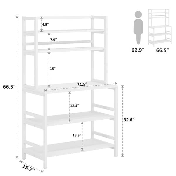 dimension image slide 2 of 3, 5-Tier Kitchen Bakers Rack Utility Storage Shelf Microwave Oven Stand, Industrial Microwave Cart Kitchen Stand with Hutch