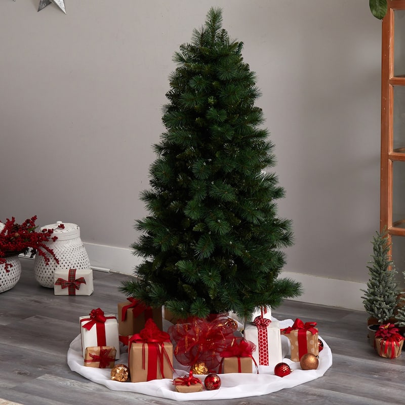 5Ft Slim Artificial Christmas Tree with Lights - Pre-Lit Holiday Decor, Realistic Pine Tree, Indoor Xmas Tree - Green - 60