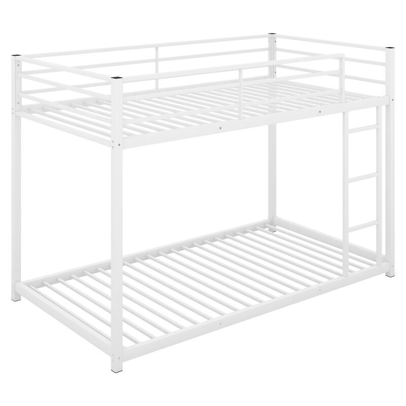 Twin/Full Kids Metal Bunk Bed, Metal Bedframe with Safety Guardrail and Ladder for Dorm,Bedroom,Guest Room,No Box Spring Needed