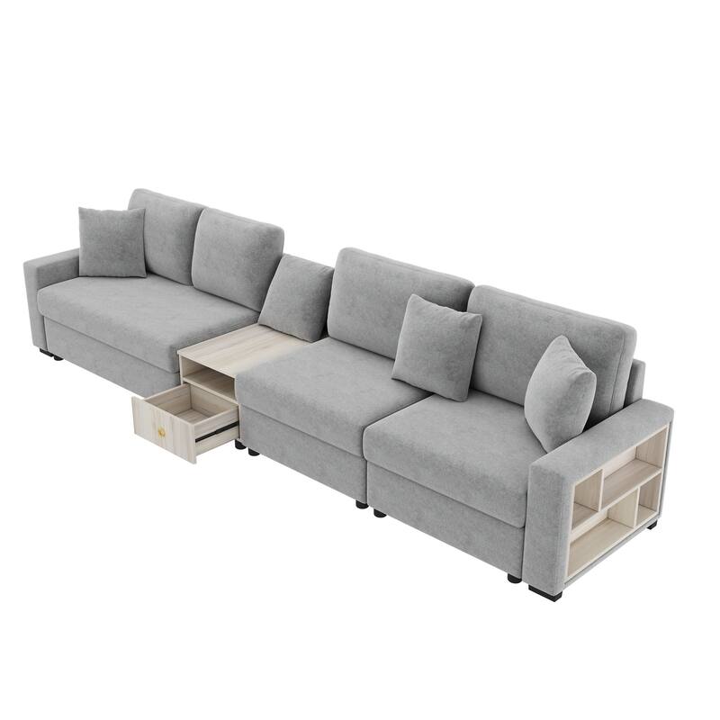 Christopher Knight Home - Havencrest 132.5" Modern Upholstered Modular Sofa with Storage Armrest Center Console