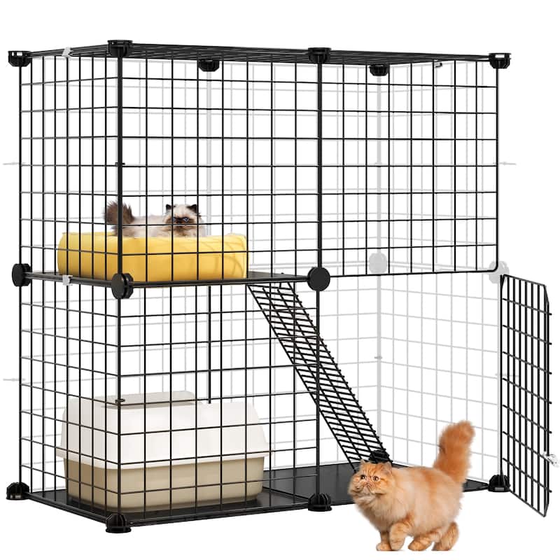 Moasis Reinforced 2-layer Metal Pet Cage with Doors, Ladder - 14"D Normal