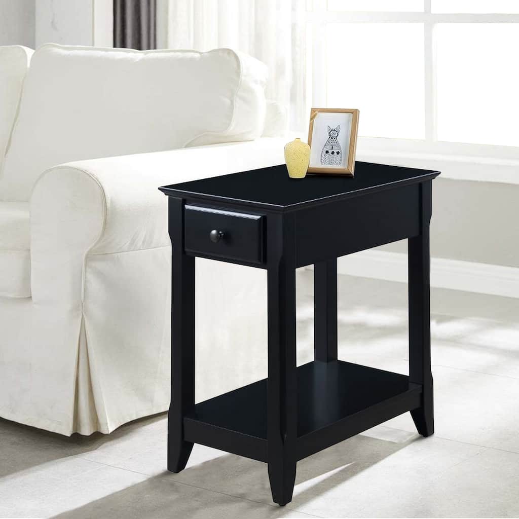 Accent Table with 1 Drawer and Bottom Shelf, Black