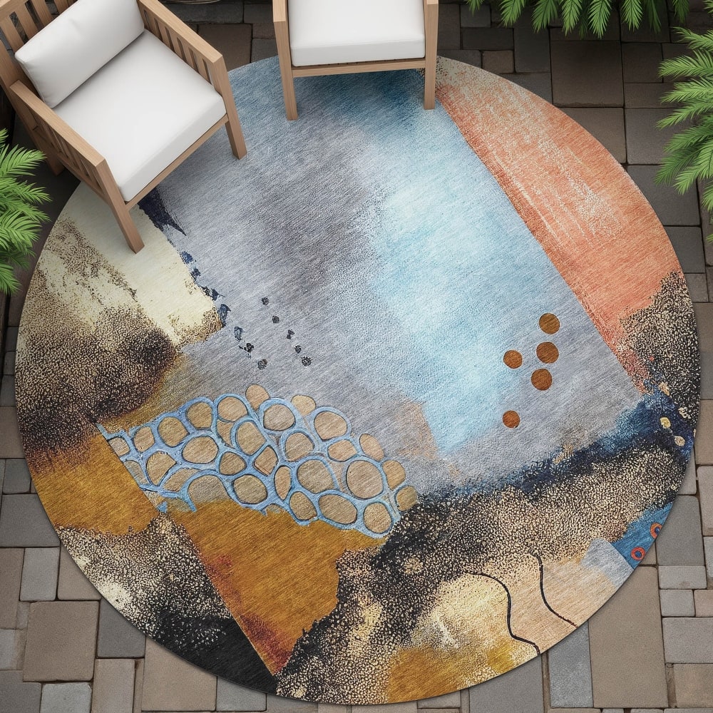 Machine Washable Indoor/Outdoor Modern Abstract Chantille Rug