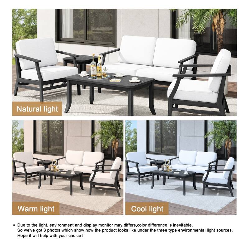 Teak Outdoor Patio Seating Set with Loveseat, Chairs and Tables (5-Piece)