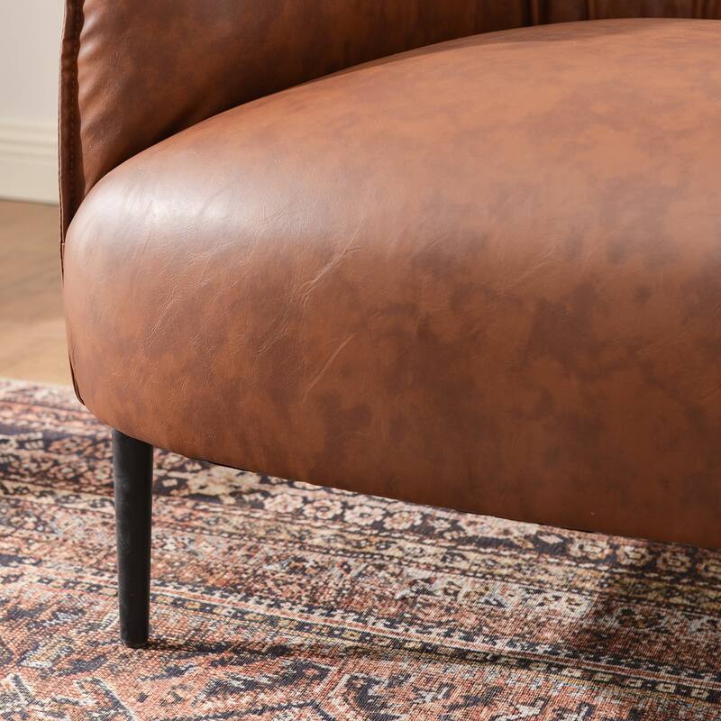 KINWELL 33" Wide Faux Vegan Leather Upholstery Barrel Accent Chair
