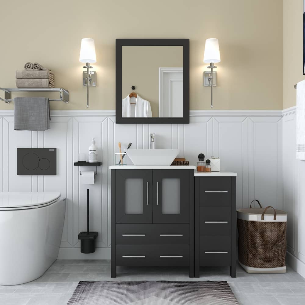 Vanity Art 36" Single Sink Bathroom Vanity Set with Engineered Marble Top and Free Mirror - 36 W X 18.5 D X 31.1 H