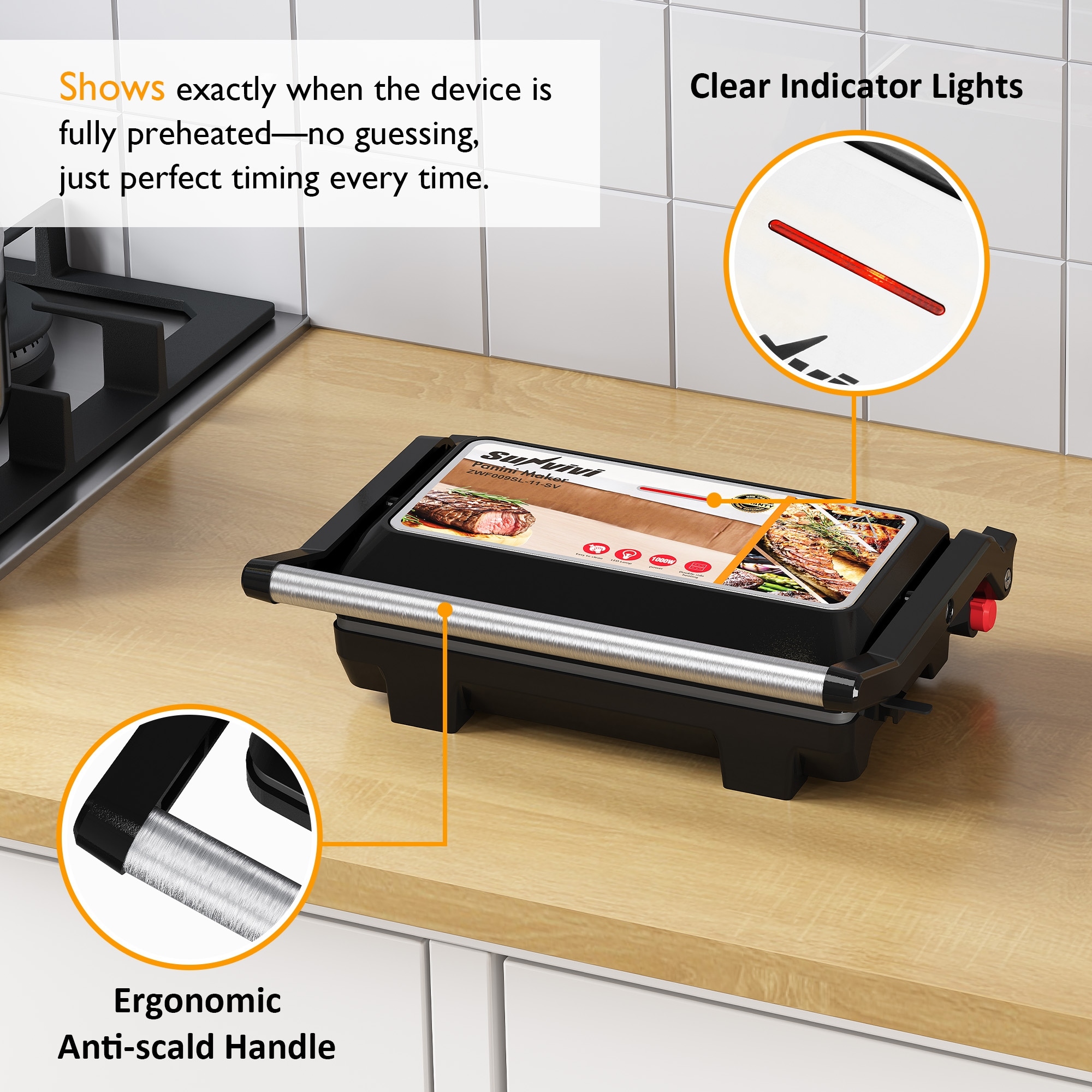キッチン家電 sandwich machine 1000W Portable Panini Press Sandwich Maker - N/A - On Sale