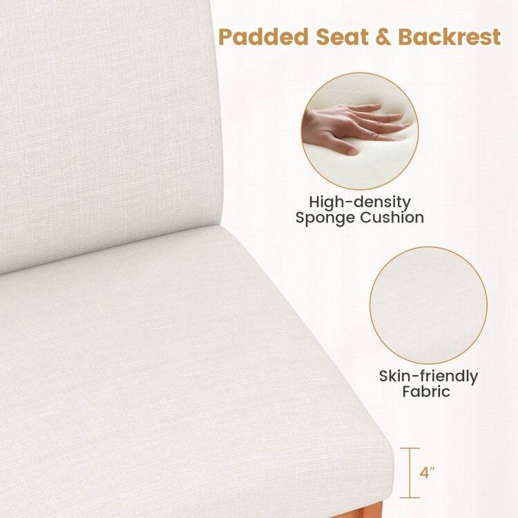 Beige Rubber Wood Upholstered Dining Chairs Set of 2 with Cushioned Seats and Back - 17.5" x 23" x 34"