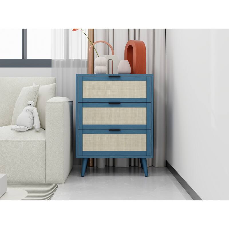 Modern Natural Rattan Shoe Rack Storage Cabinet for Entryway