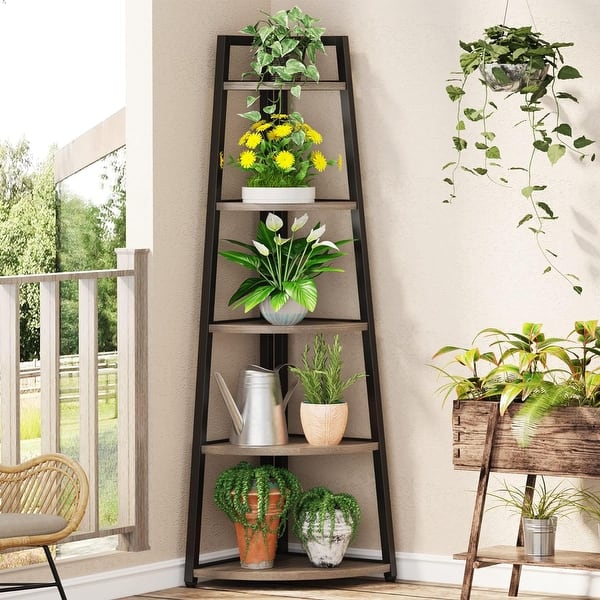 70 inch Tall Corner Shelf, 5 Tier Bookshelf Bookcase, Modern Corner Ladder  Shelf Plant Stand for Living Room - On Sale - Bed Bath & Beyond - 33723142