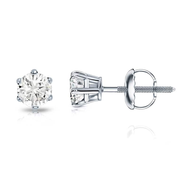 Auriya 1/3ctw Round Diamond Stud Earrings 14k Gold 6-Prong (J-K, I2-I3) - White