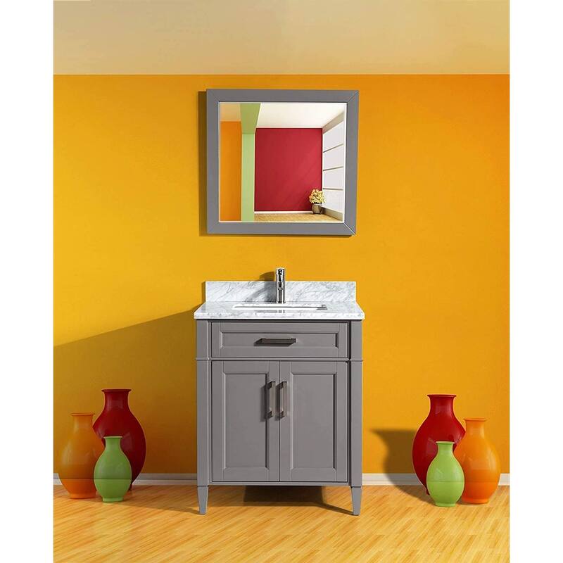 Vanity Art 30-Inch Single Sink Bathroom Vanity Set Carrara Marble Stone Top Soft Closing Doors Undermount Sink with Free Mirror