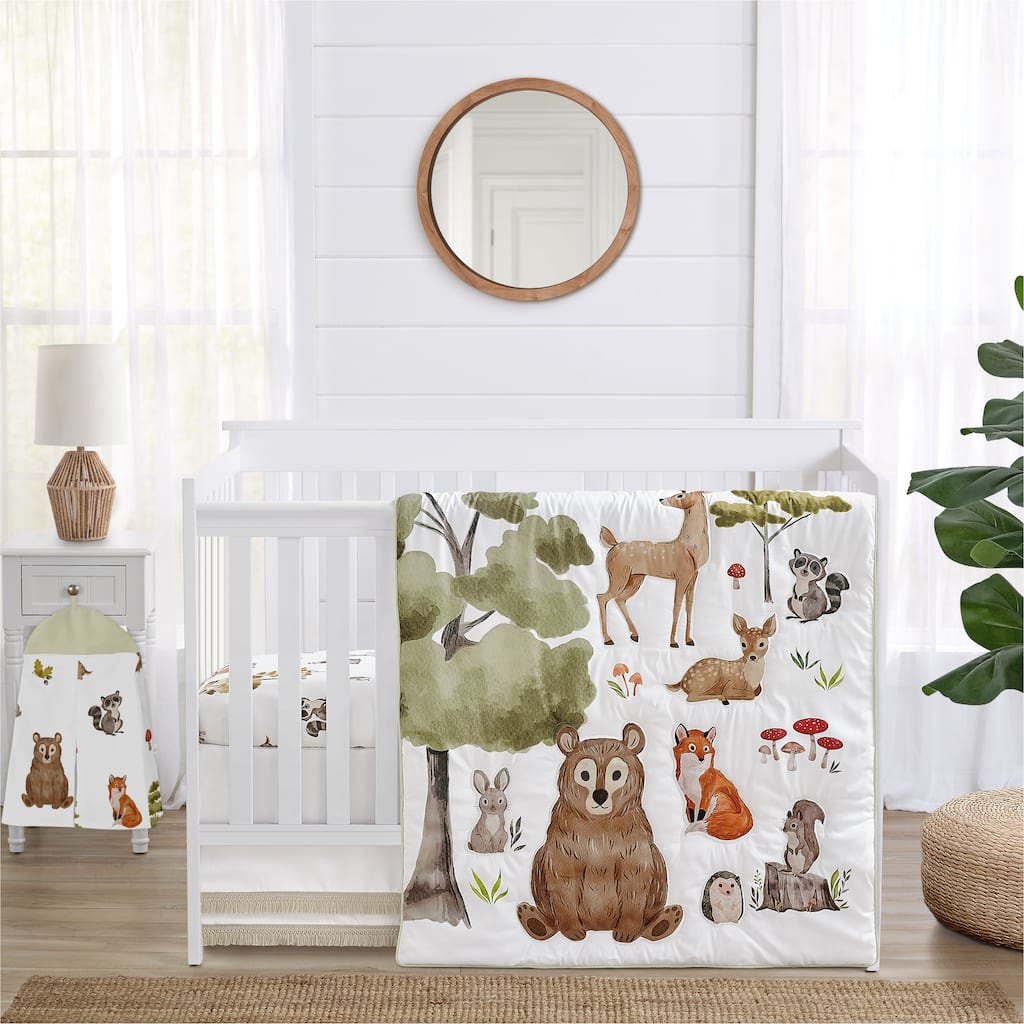 Sweet Jojo Designs Woodland Forest Animals Boy Girl Gender Neutral Unisex 4p Nursery Crib Bedding Set Bear Fox Friend Watercolor