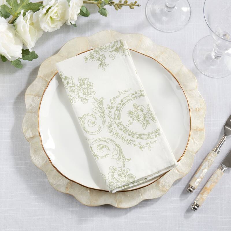 Linen Blend Decorative Napkins (Set of 4) - Botanical Pattern for Dining and Entertaining, 20"x20"