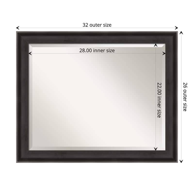 Beveled Wood Bathroom Wall Mirror - Allure Charcoal Frame - Outer Size: 32 x 26 in