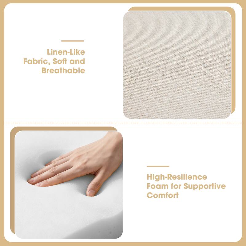 Linen Fabric Storage Ottoman Bench with Hidden Compartment and Rubberwood Legs