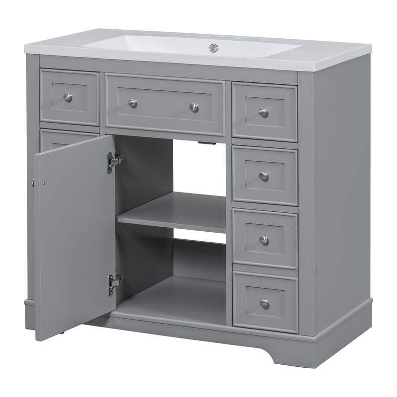 36" Bathroom Vanity Combo with Undermount Sink, 6 Drawers, 1 Cabinet, and Adjustable Shelf