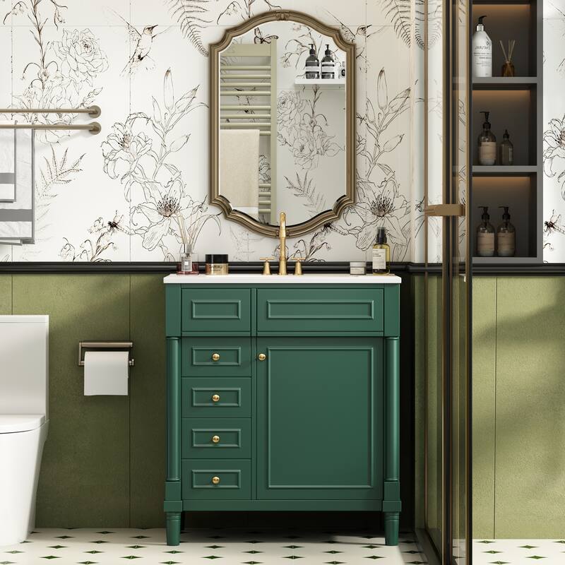 30" Freestanding Bathroom Vanity with White Integrated Ceramic Sink - 30'' x 18.3'' x 33.82'' - Green
