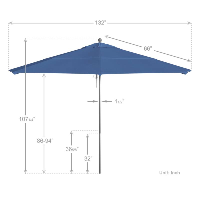 California Umbrella 11' Rd Aluminum Frame, Fiberglass Rib Market Umbrella, Push Open, Anodized Silver Finish, Olefin Fabric