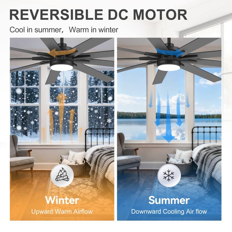 36/42/52/56/72/84-Inch Reversible 3/5/9-Blade Integrated LED Ceiling Fan with Light Remote