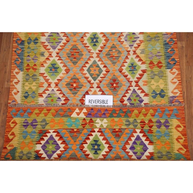 Hand Woven Oriental 100% Wool Carpet Southwestern Geometric Multi-Colored Kilim Area Rug - 6' 5'' X 5' 2''