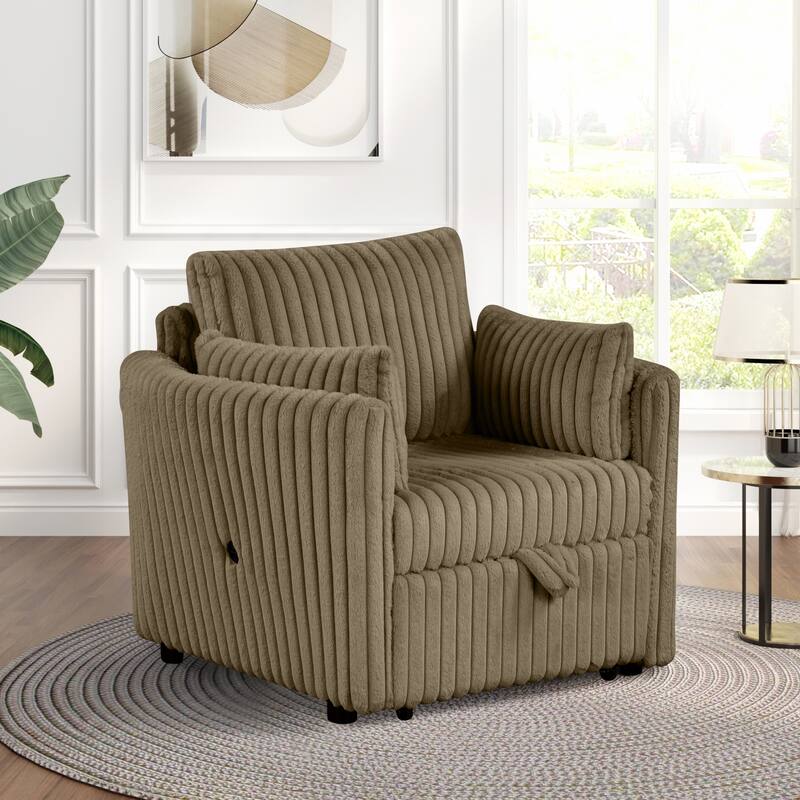 Modern Fabric Sleeper Single Sofa with USB and 2 pillows