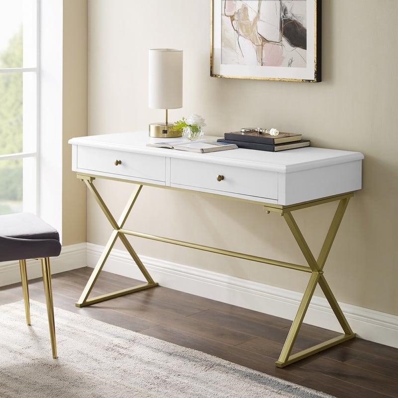 Silver Orchid Lerch Two Drawer Campaign Desk Grey