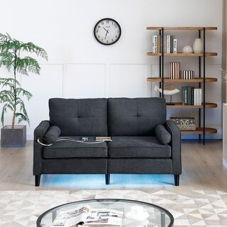 Modern Loveseat Couch with 2 USB Ports and LED Lights, Linen Fabric 2 ...