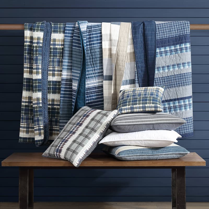 Nautica Ridgeport Cotton Reversible Blue Quilt Set