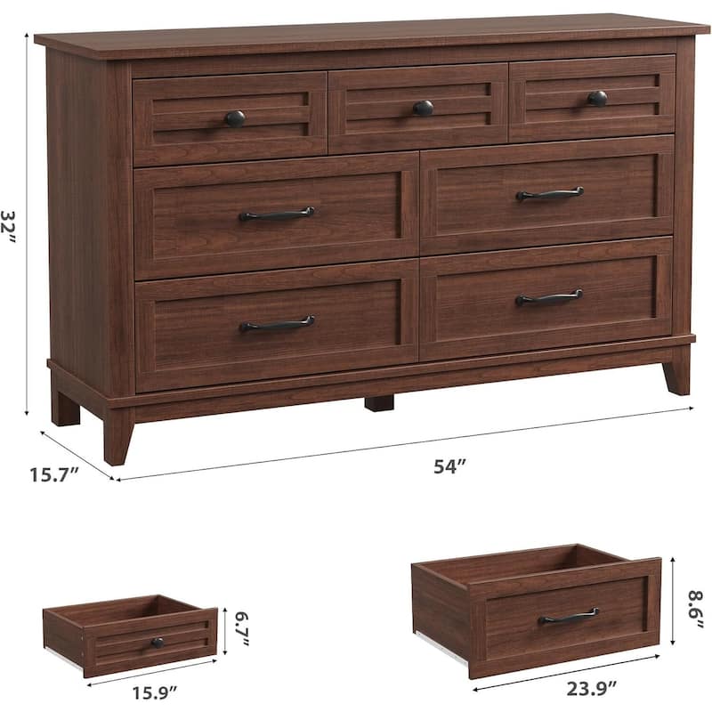 54 in 7 Drawer Wide Dresser with Storage for Living Room, Bedroom