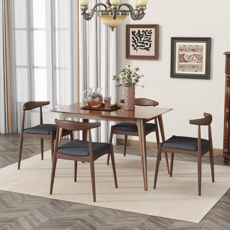Roomfitters 5-Piece Mid-Century Dining Set, 47" Walnut Table with 4 Ergonomic Upholstered Chairs - Charcoal,Walnut
