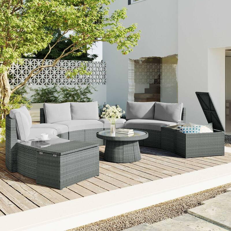 10-Piece Outdoor PE Wicker Sofa Set with Cushions - Light Gray