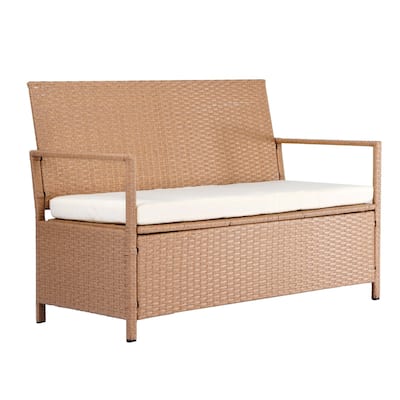 Outdoor Storage Bench PE Rattan 70Gal Deck Box Waterproof Outdoor Seat & Storage - 18 × 44.4 × 10.2 in