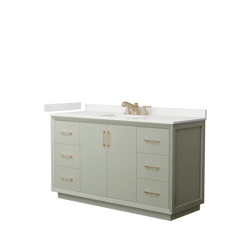 Strada 60-inch Single Vanity, Quartz Top - Light Green, Bronze Trim, White Quartz Top