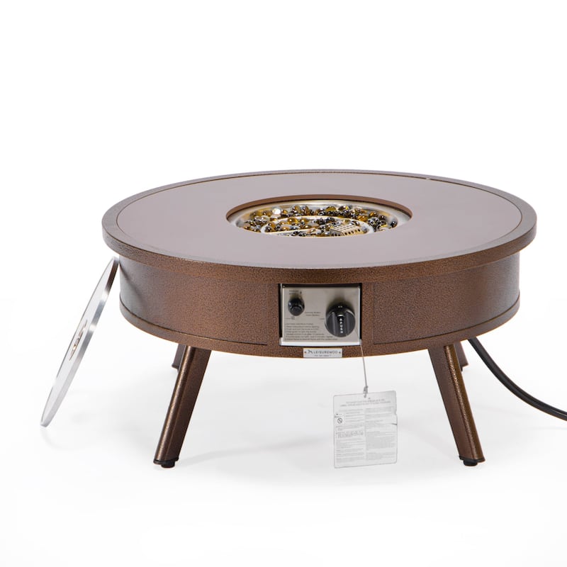 Leisuremod Walbrooke Modern Outdoor Patio Round Fire Pit Table for Porch Backyard Deck - 29