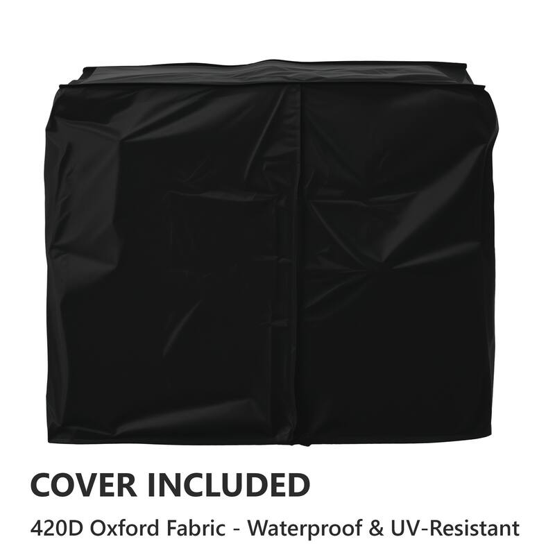 Outdoor Kitchen Island Grill Cart with Pizza Oven Table, Stainless Steel Top & Waterproof Cover