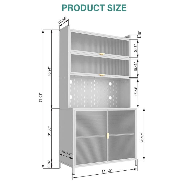 73" Tall 6-Tier Flip-Door Pantry Cabinet with Pegboard, Anti-Tip Design - Versatile Storage for Kitchen, Living Room & More