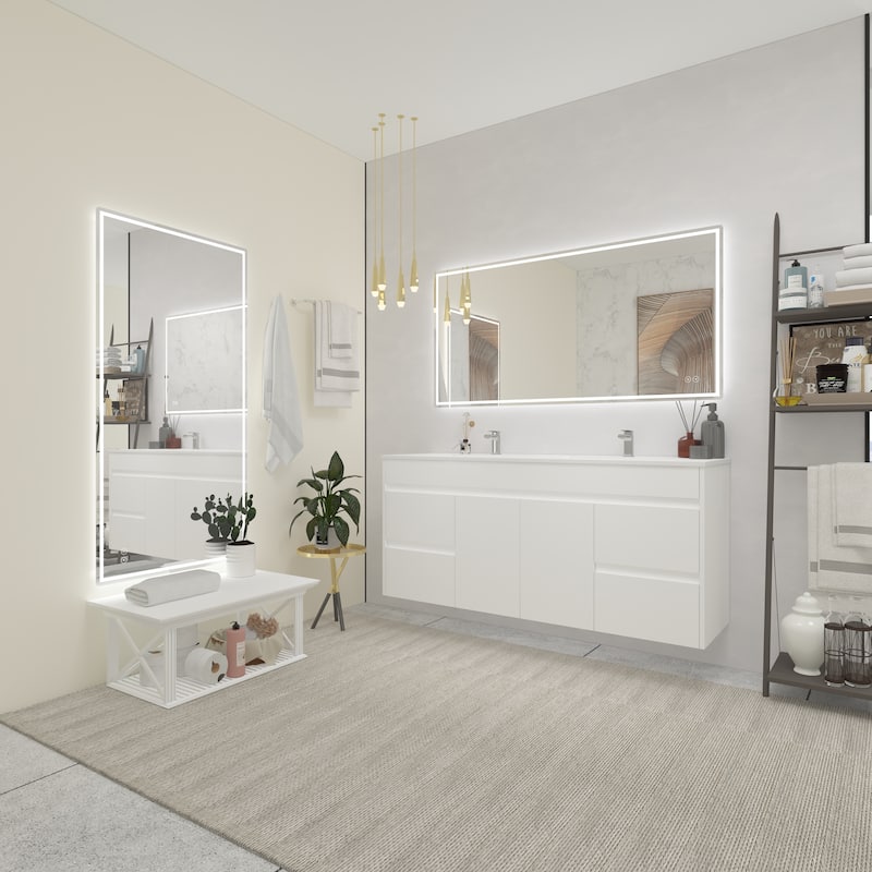 CB HOME Bathroom Mirror with Lighted, LED Wall Mounted Anti-Fog Bathroom Vanity Mirror, Backlit&Front Lighted,Frameless,Dimmable