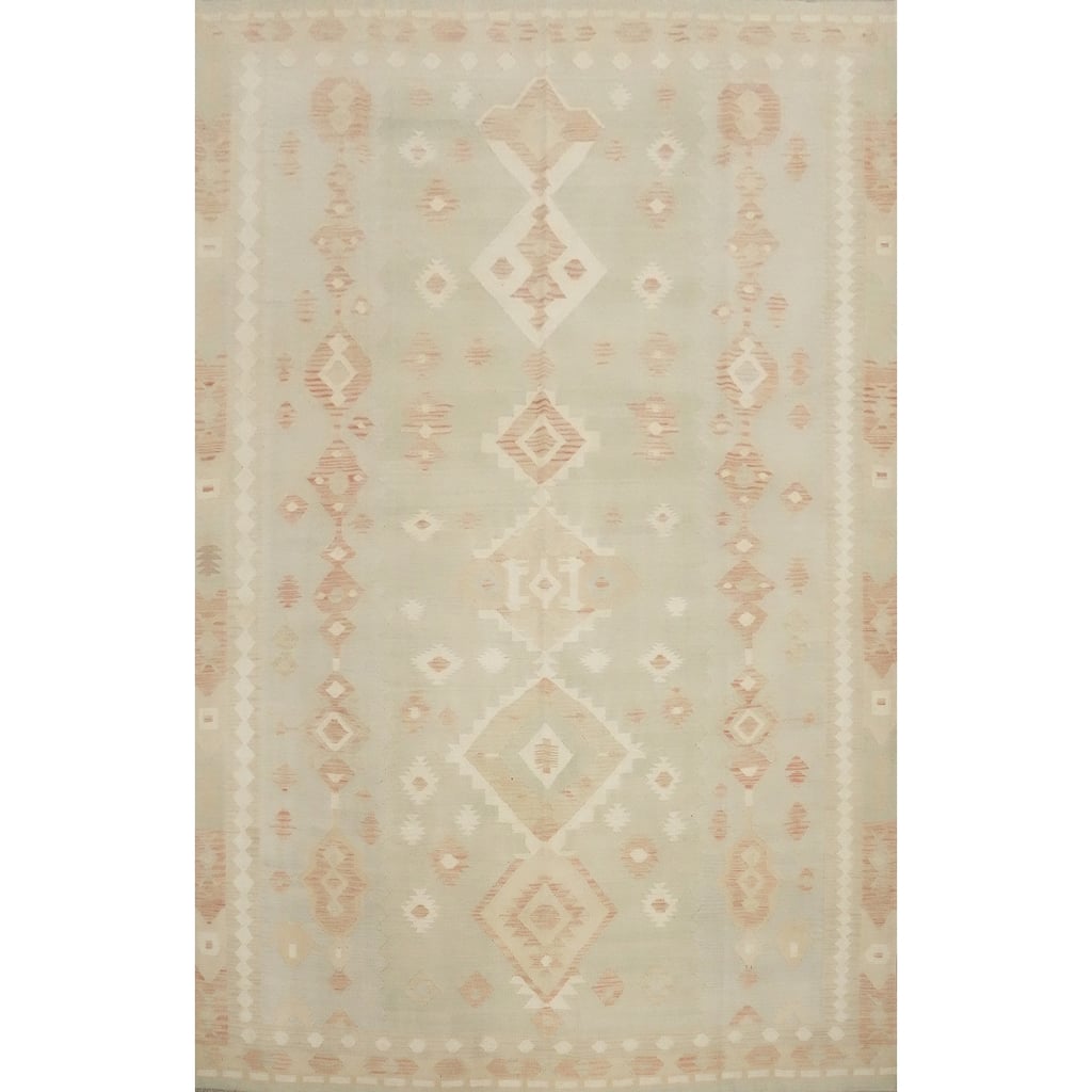 Hand Woven Oriental 100% Wool Carpet Southwestern Tribal Green Kilim Area Rug - 13' 0'' X 9' 9''